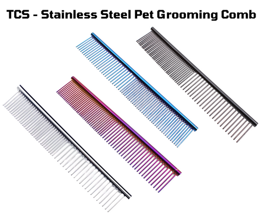 TCS - Stainless Steel Pet Grooming Comb 19cm - Gold & Purple