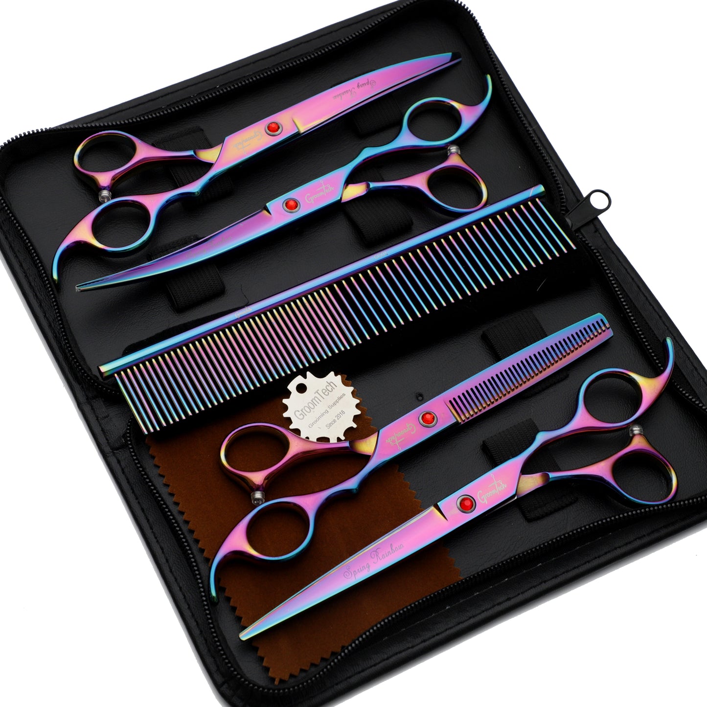 Groomtech Spring Rainbow Pet Grooming Scissors Kit, Set of 4 with Comb