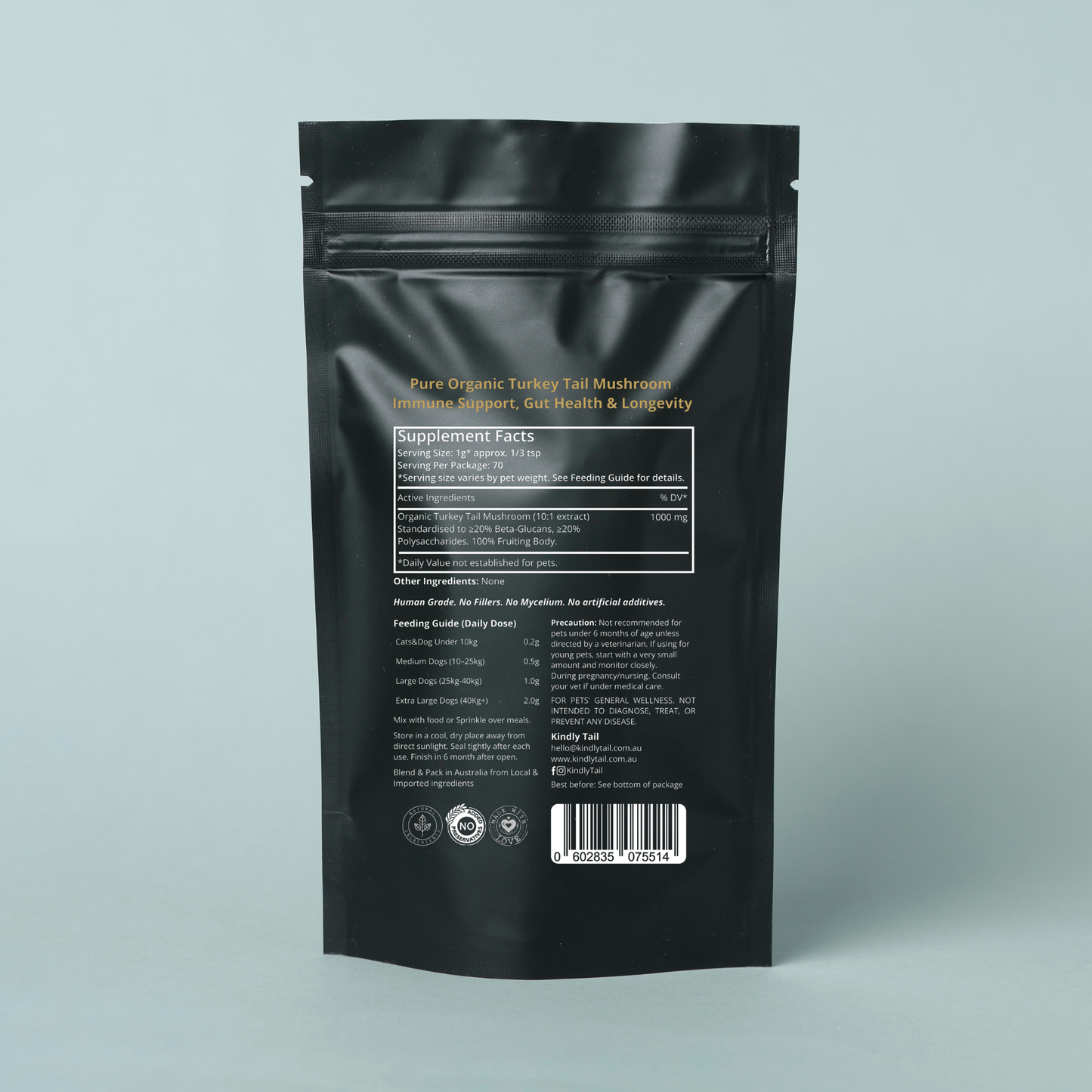Kindly Tail Pure Turkey Tail Mushroom Powder for Dog & Cat