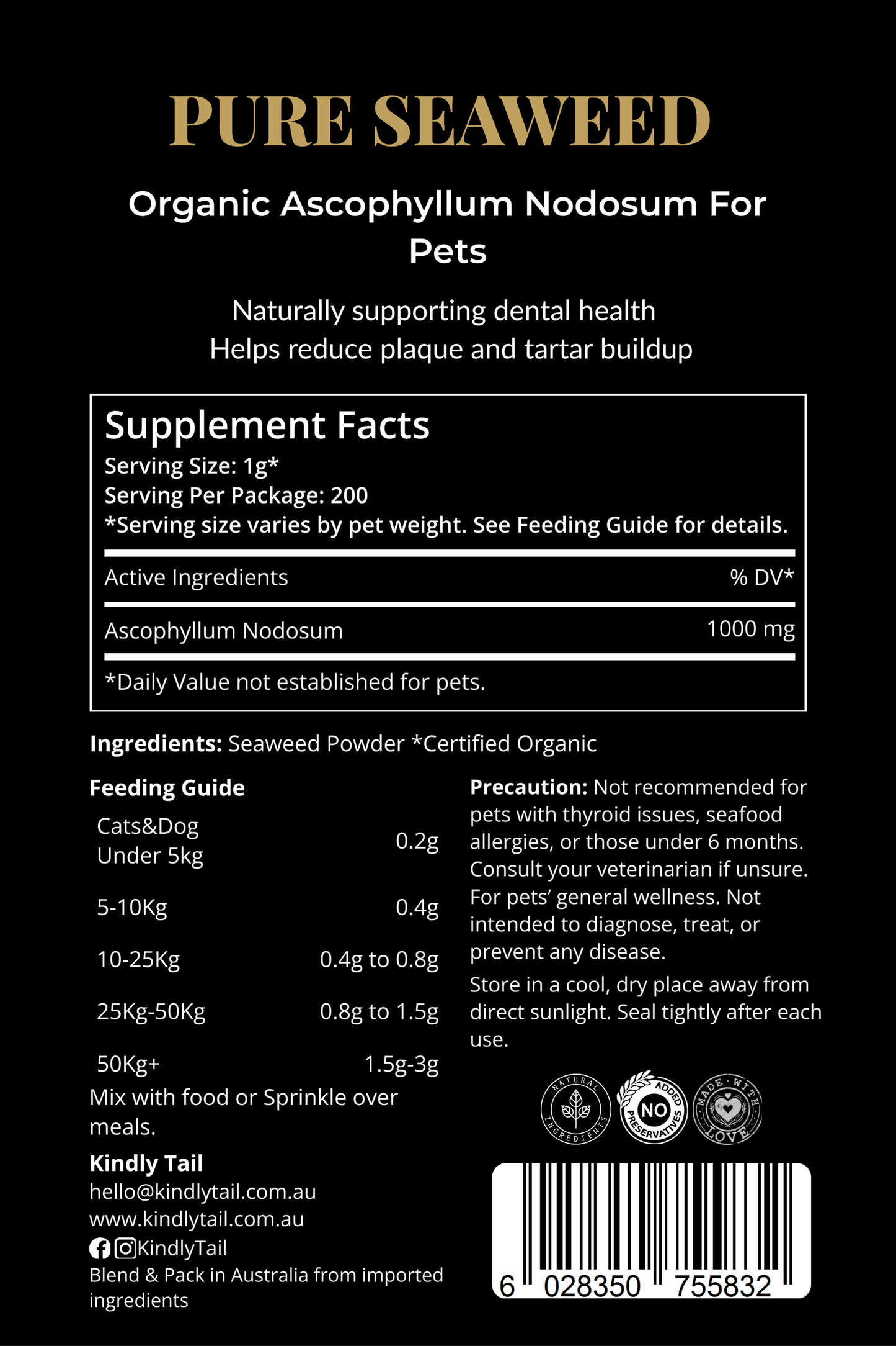 Kindly Tail Pure Seaweed Organic Dental Health Care for Dog and Cat