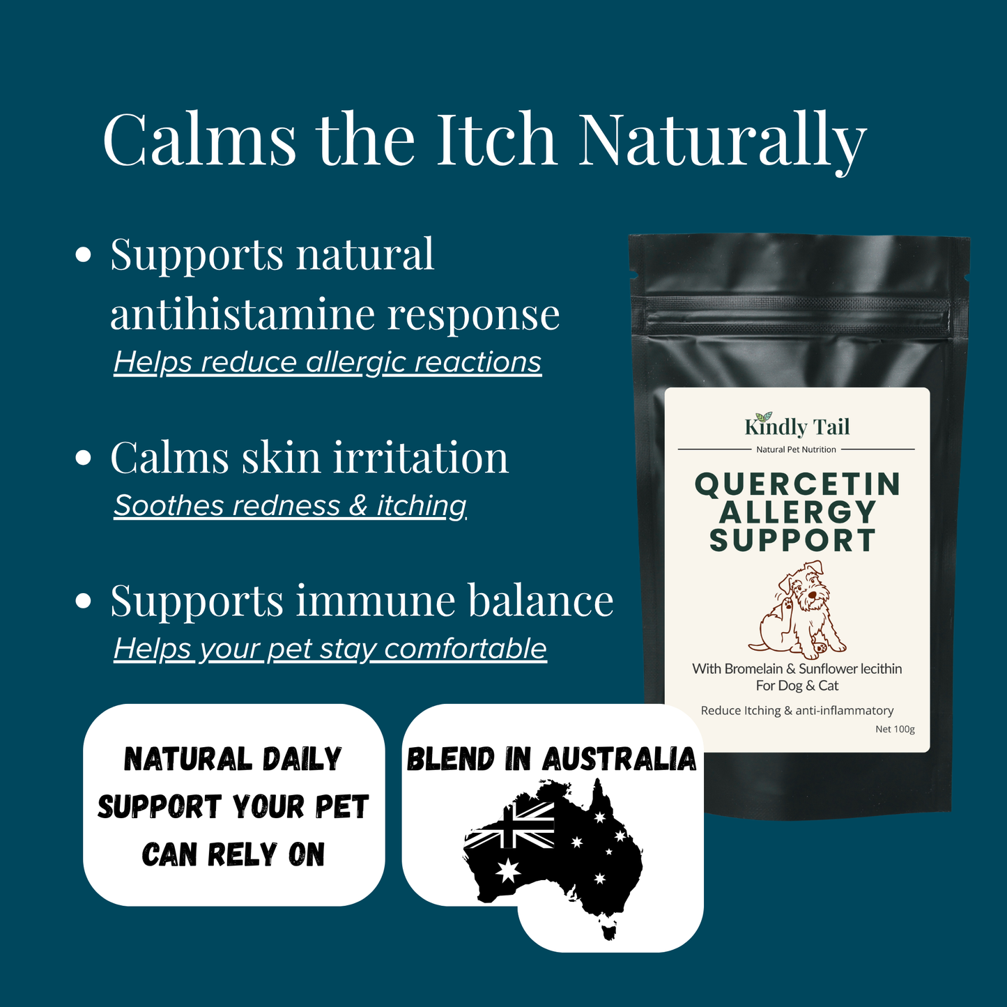 Kindly Tail Quercetin with Bromelain for Dogs – Skin Allergy & Itch Support