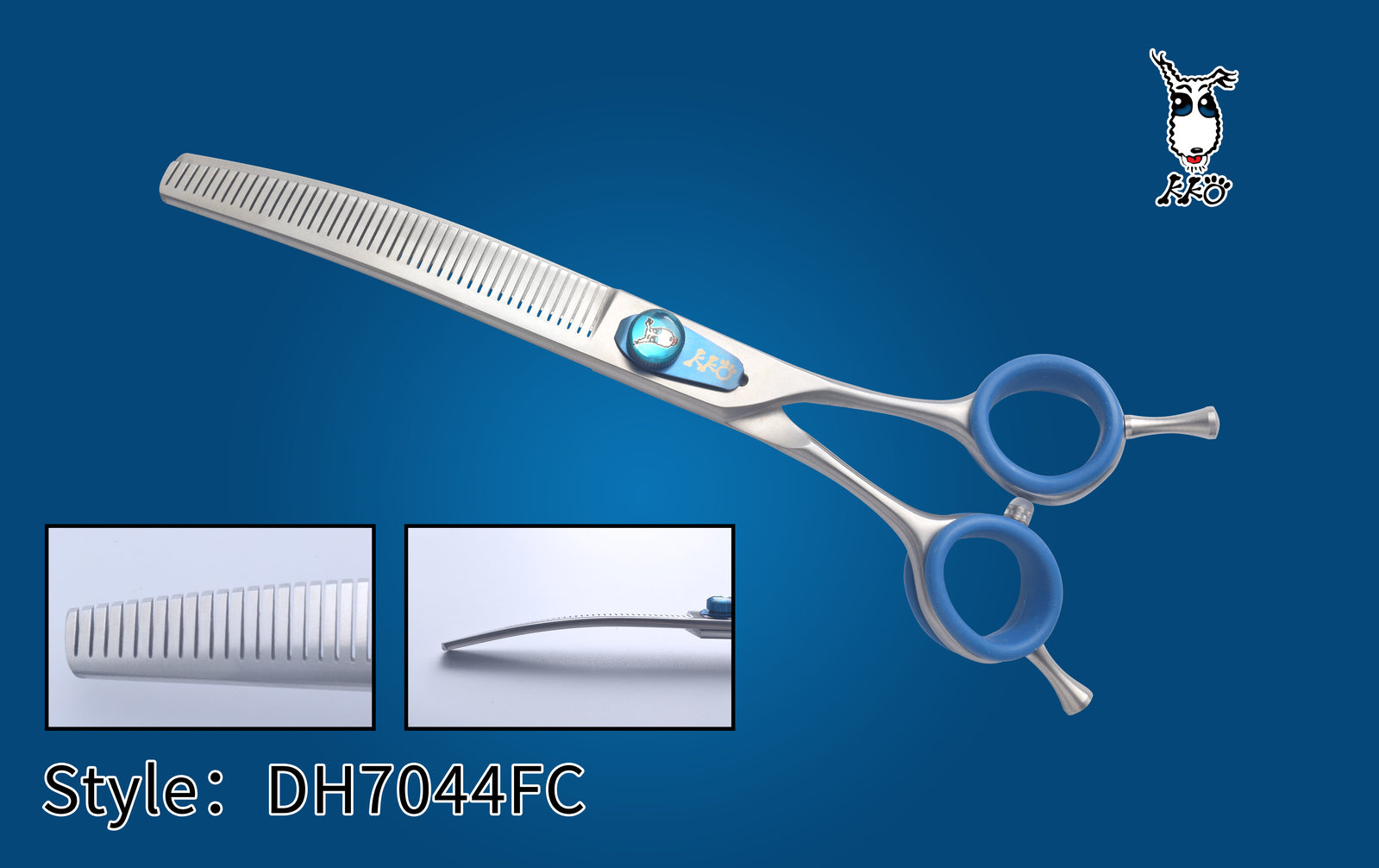 KKO Japanese Scissors Curved Fluffer Thinner with 44 V Teeth 7