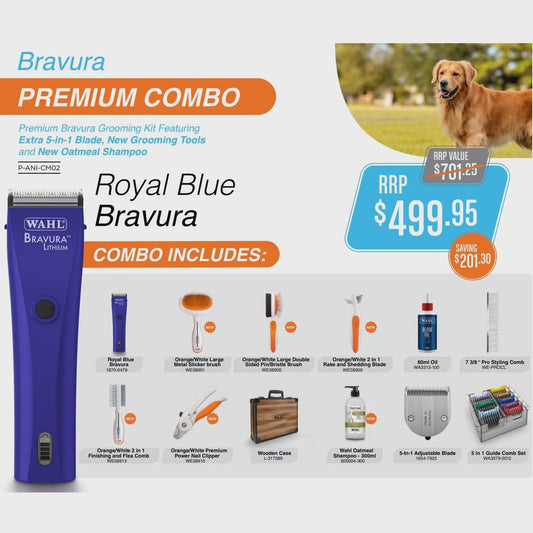 Wahl Bravura Lithium Cordless Clipper Premium Combo - 12 Pieces Pack in Wooden Case